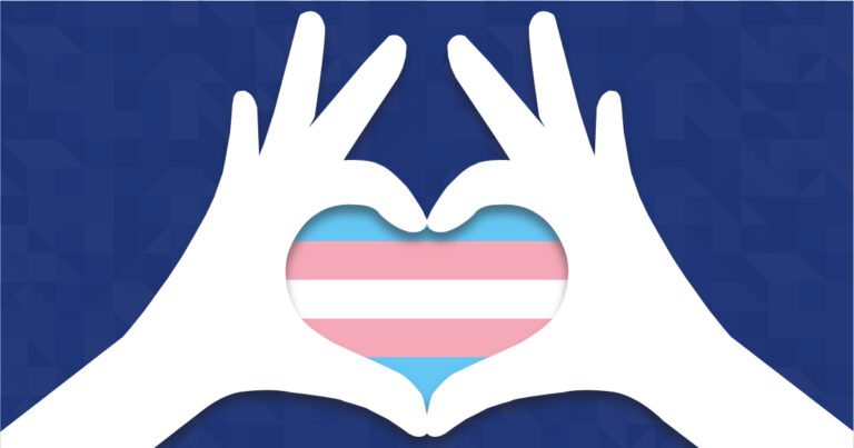 Hands forming a heart with the trans flag in the middle